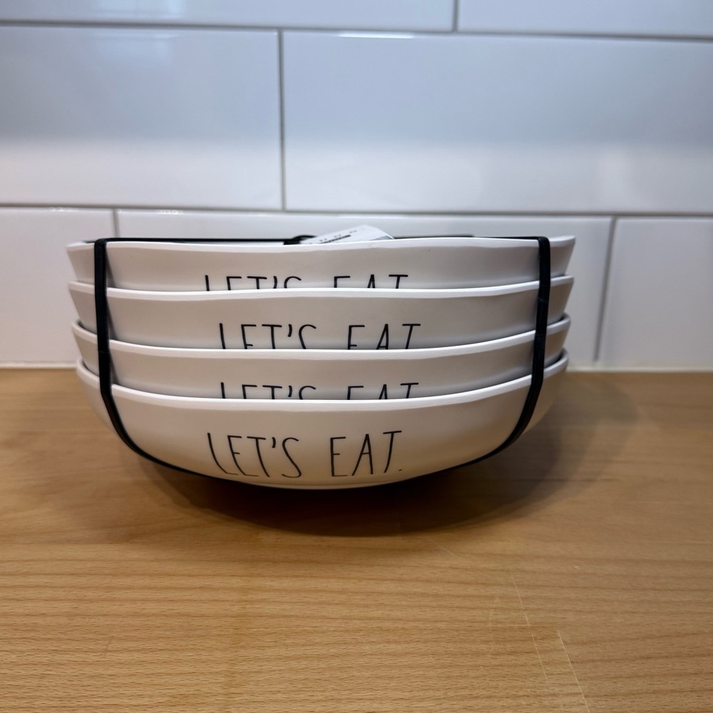 Rae Dunn 'Let's Eat' 100% Melamine‎ Dinner Bowls | Set of 4 | NWT